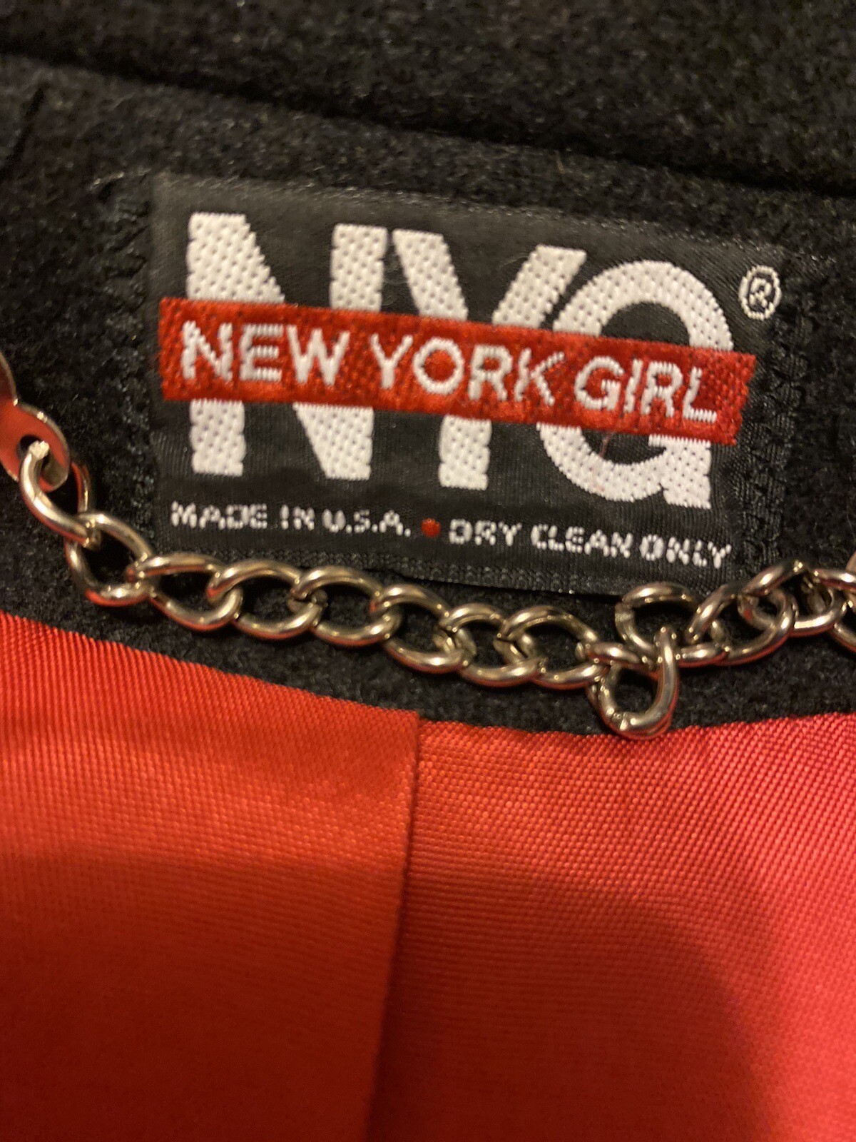 Solid Wool Coat New York Girl Black With Red Lining USA Union Made Vintage Sz 8