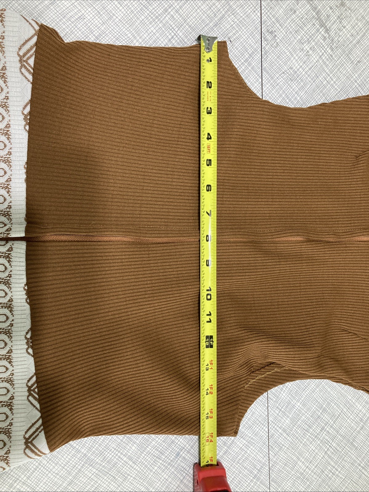 Vtg 70s Mod Geometric Dress & Jacket Set Brown Tan MCM Shift Suit Nemo Zip EUC