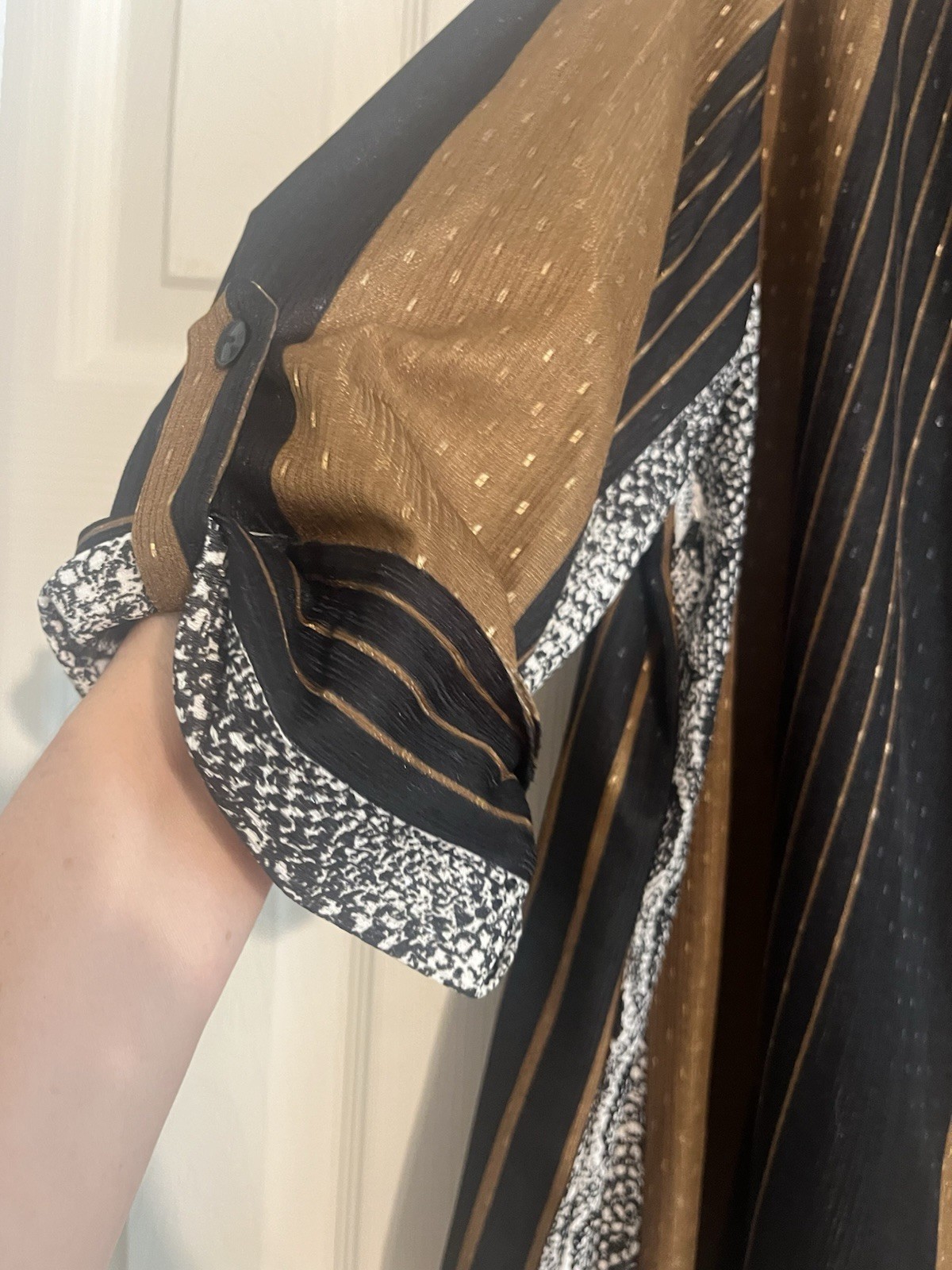 Vintage Ample Tops Boho Hippie 2X Tunic Top Back Brown Gold Long Sleeve