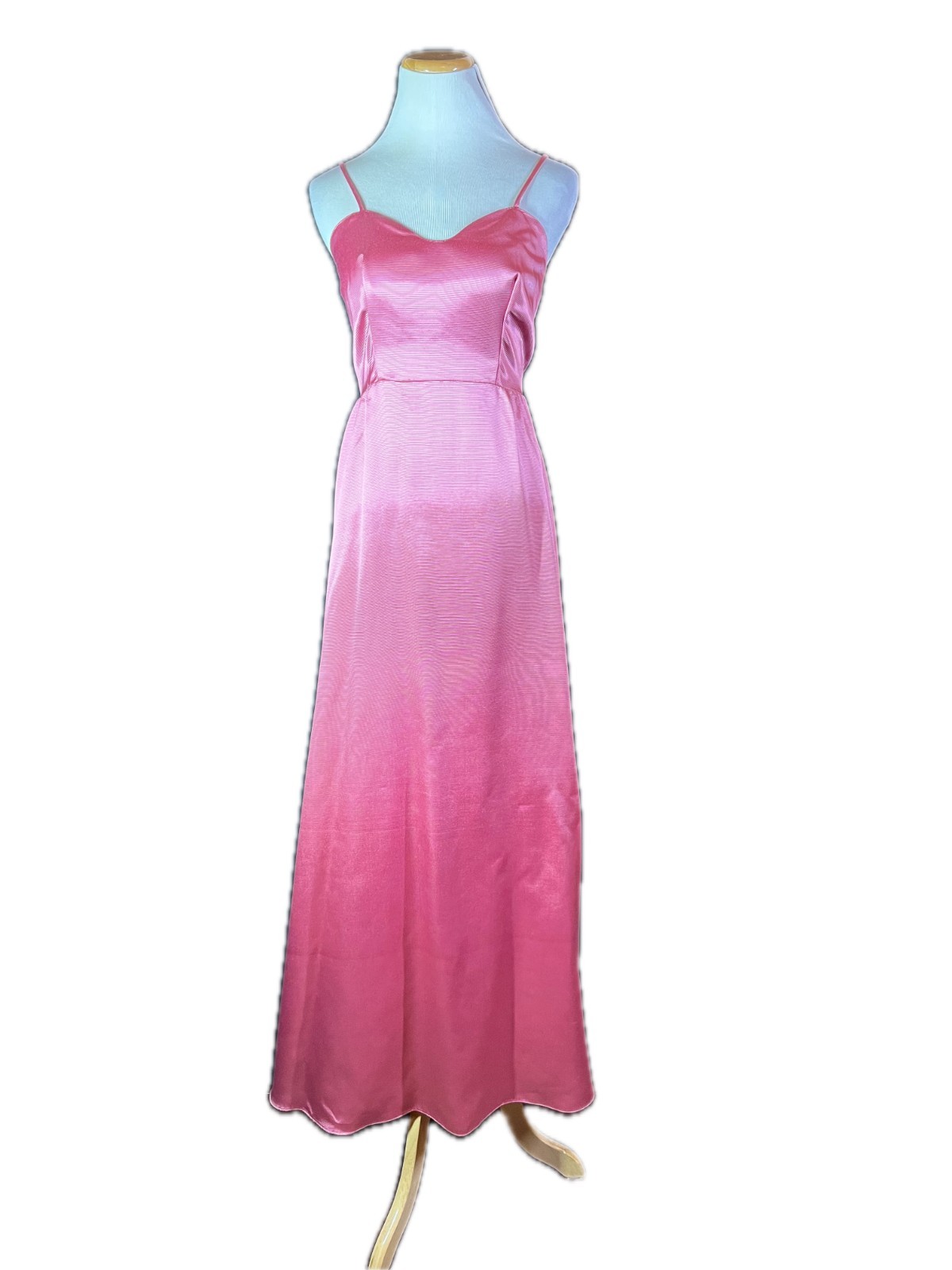 Vintage 1970s Pink Long Gown Spaghetti Straps Zip Back