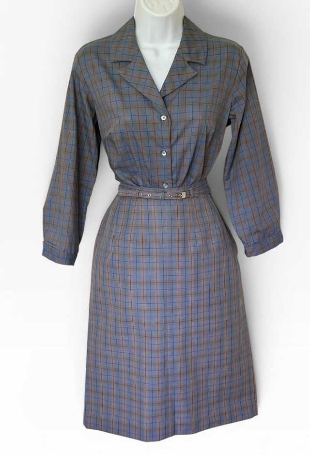Vtg 1950s White Stag USA Plaid Shirtwaist Dress 38” Bust 23” Waist Blue Collar