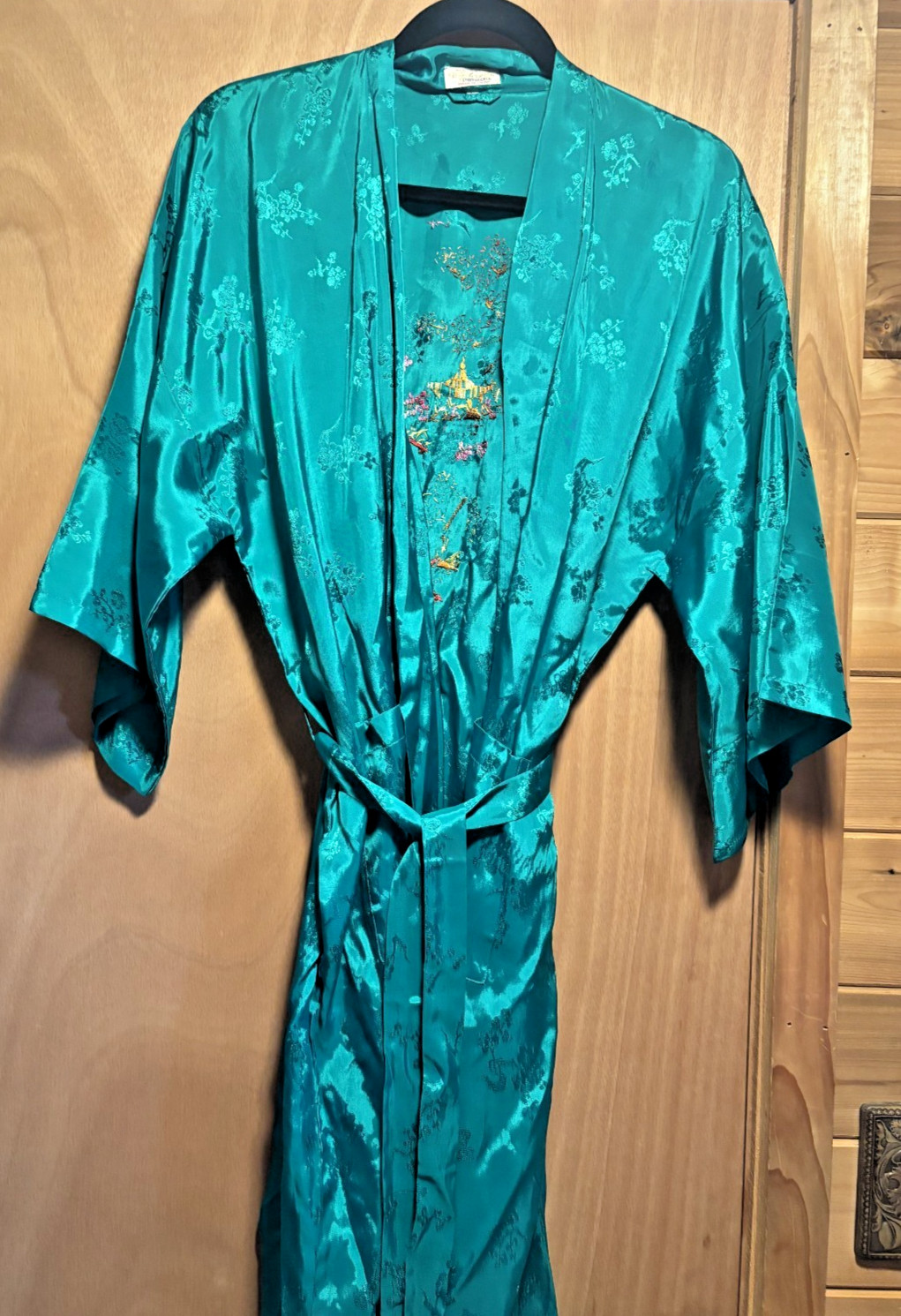 Vintage Golden Bee Embroidered Kimono Robe, All Rayon – Size Large