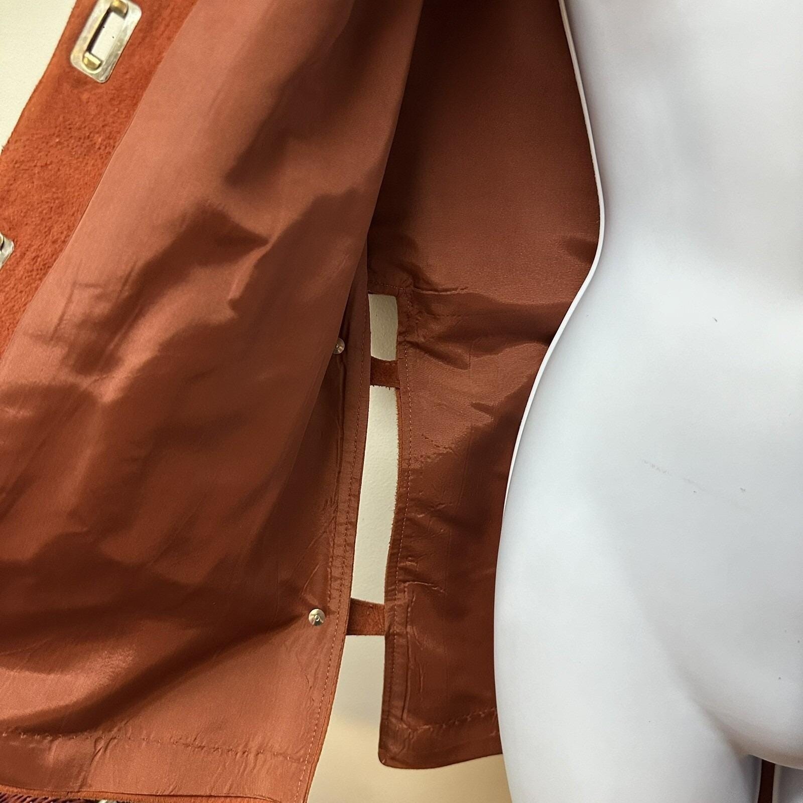 Vintage Hippie Rust Orange Suede Leather Cape Sleeve Coat Jacket Open Sides