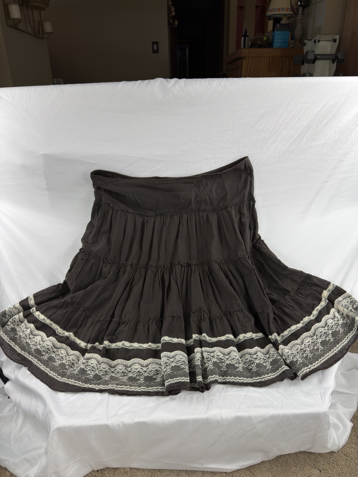 Vintage Miss Chievous brown Boho Hippy Multitiered Ruffles Cotton Skirt Sz L