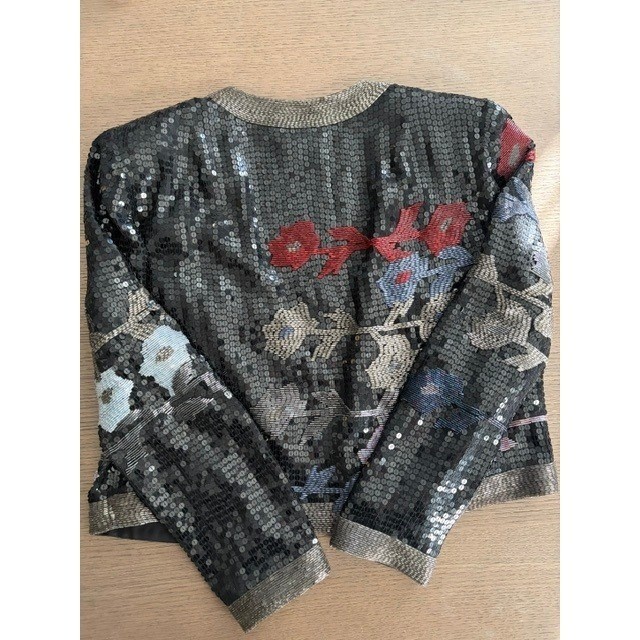 Jack Bryan Neiman Marcus Vintage Sequin Floral Bolero Jacket Black Silver Size 8