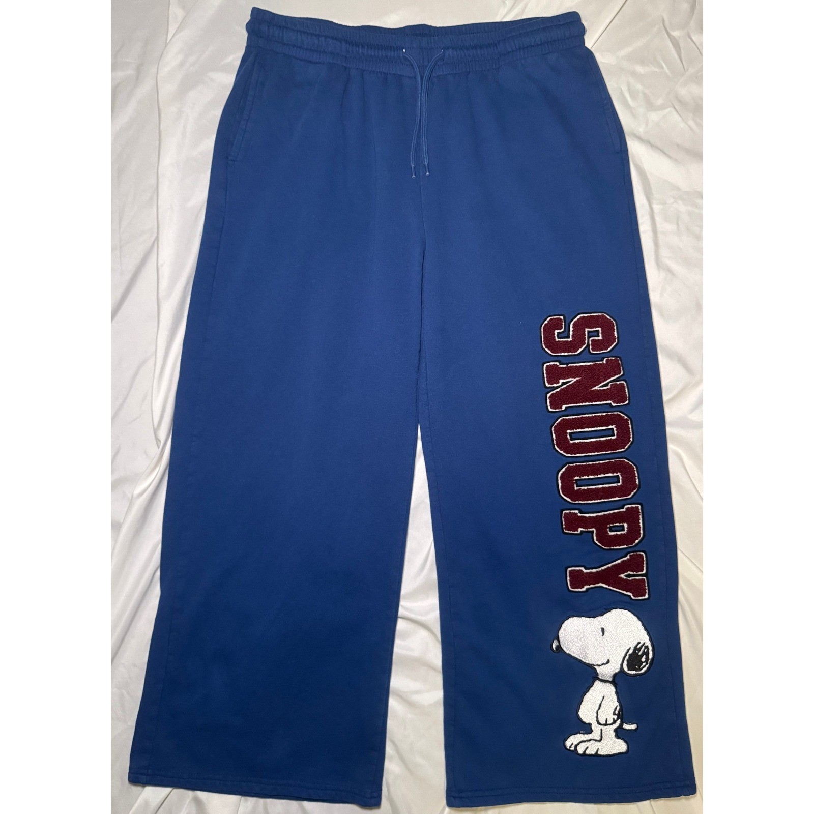Peanuts Snoopy Wide Leg Baggy Sweatpants Women&rsquo;s XL Blue Embroidered Streetwear