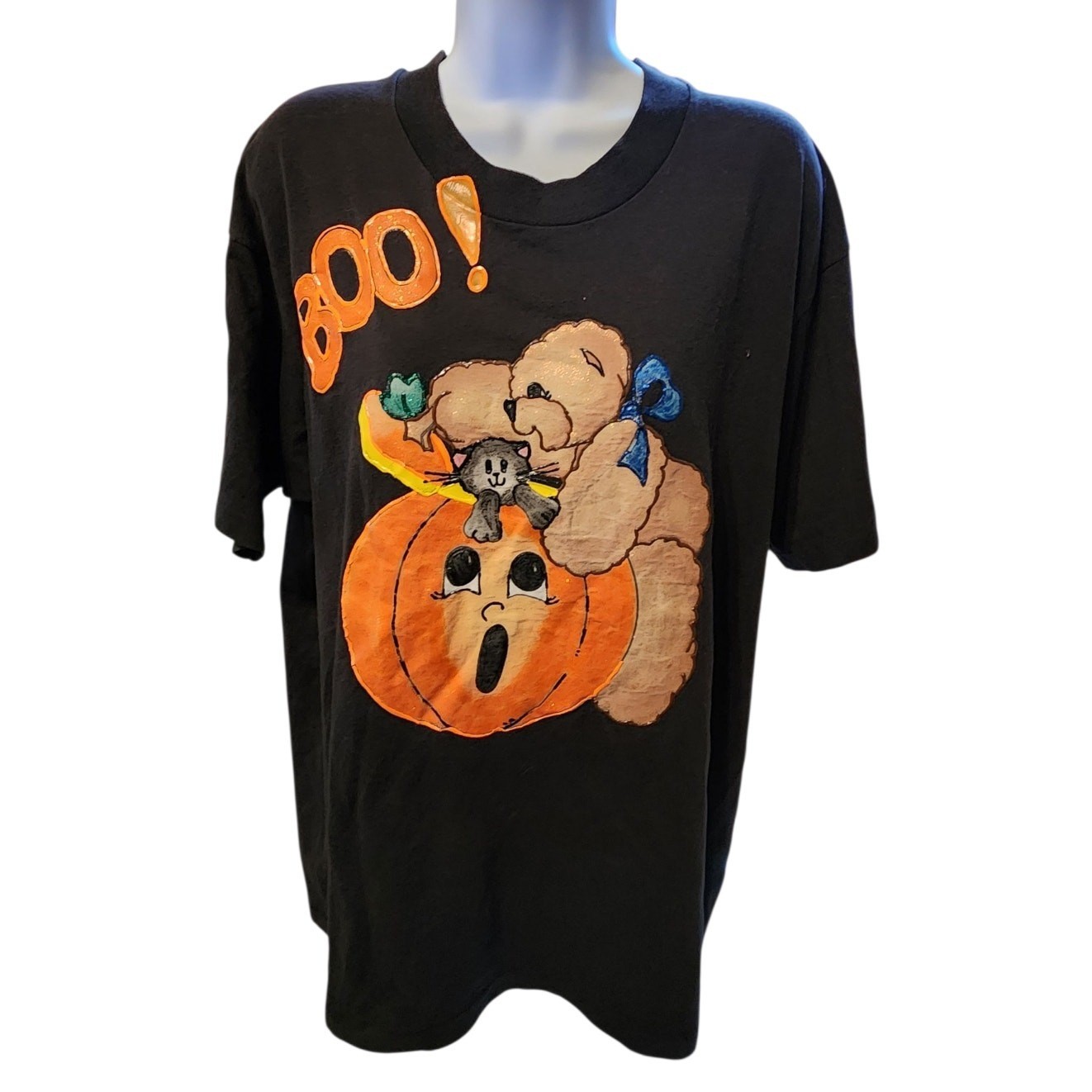 Vintage Screen Stars Best Halloween Puff Paint T-Shirt XL Black Teddy Bear Boo
