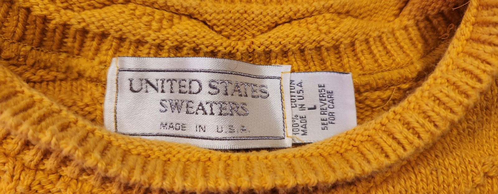 Vtg United States Sweaters 100% Cotton Knit Pullover Large Yellow Gold Chunky OS