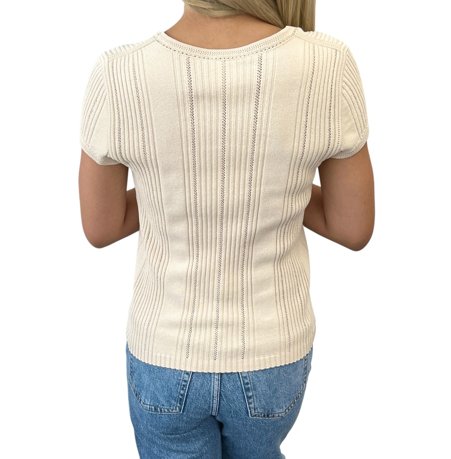 CHANEL Vintage 03P CC Mark Logo Knit T-shirt Top #36 Beige Cotton Polyester