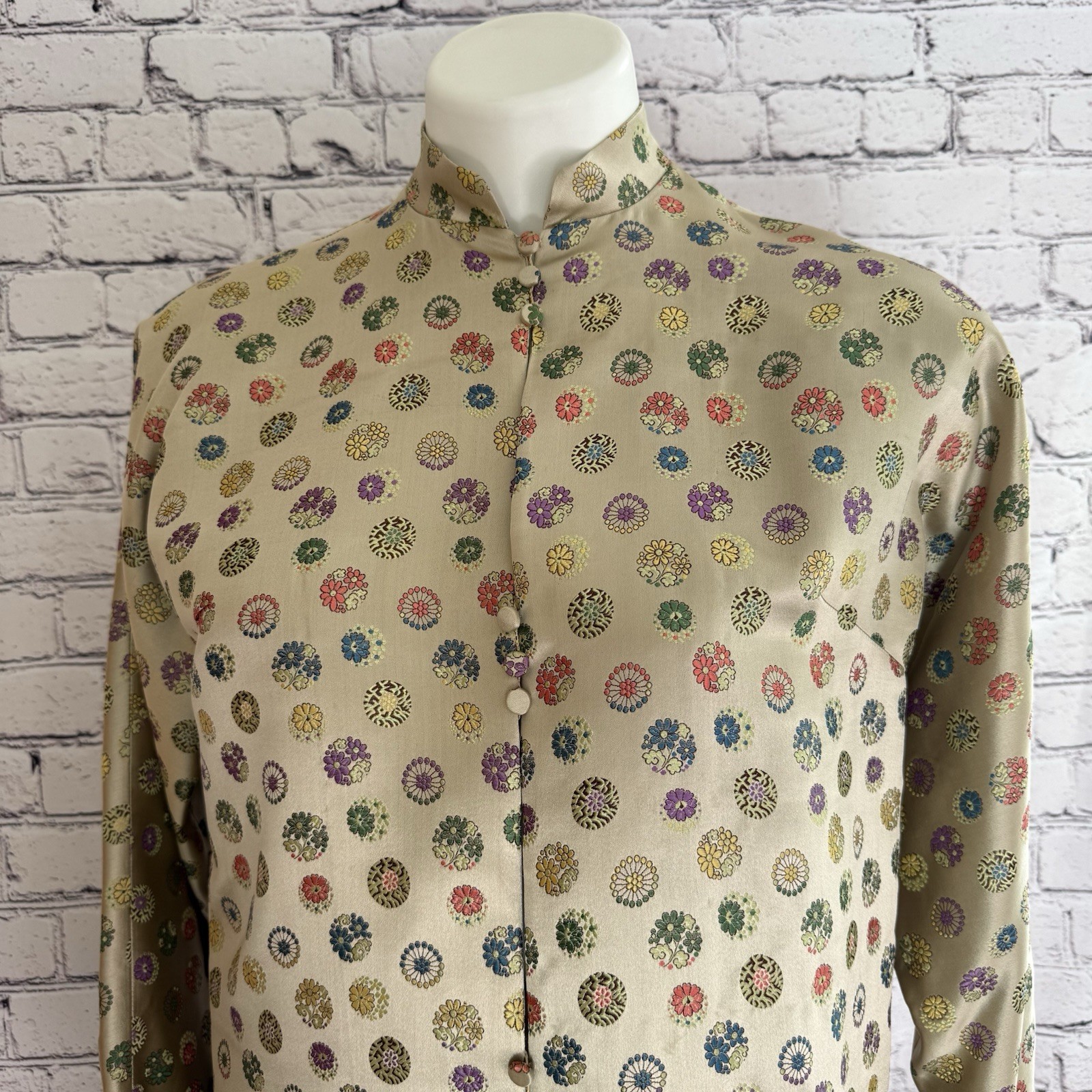 Vintage I. Magnin Brocade Pattern Top Mandarin High Collar NO SIZE Tag SM Med ?