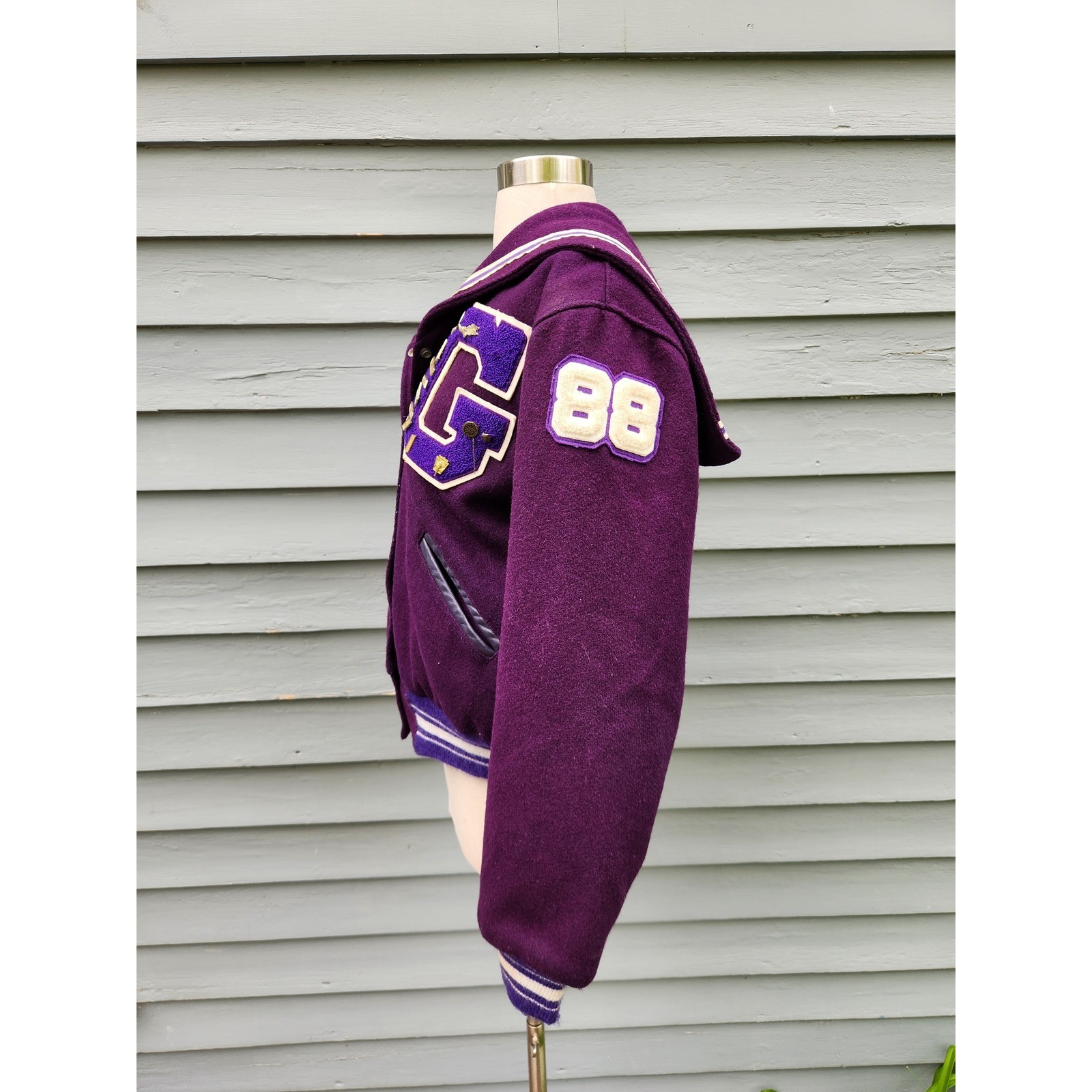 Trophy Jackets Varsity Letterman Purple Wool Sailor Hood Larks Cindy 88 Large