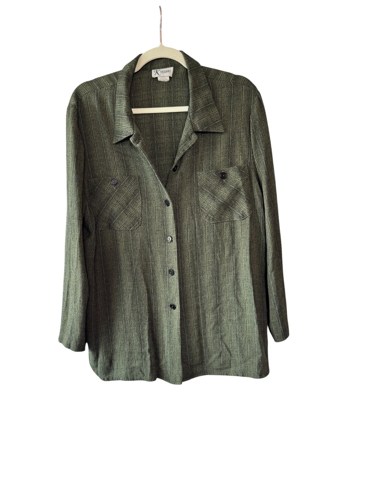 Vintage K Studio Olive Green Textured Shirt and Tank Set Size 14