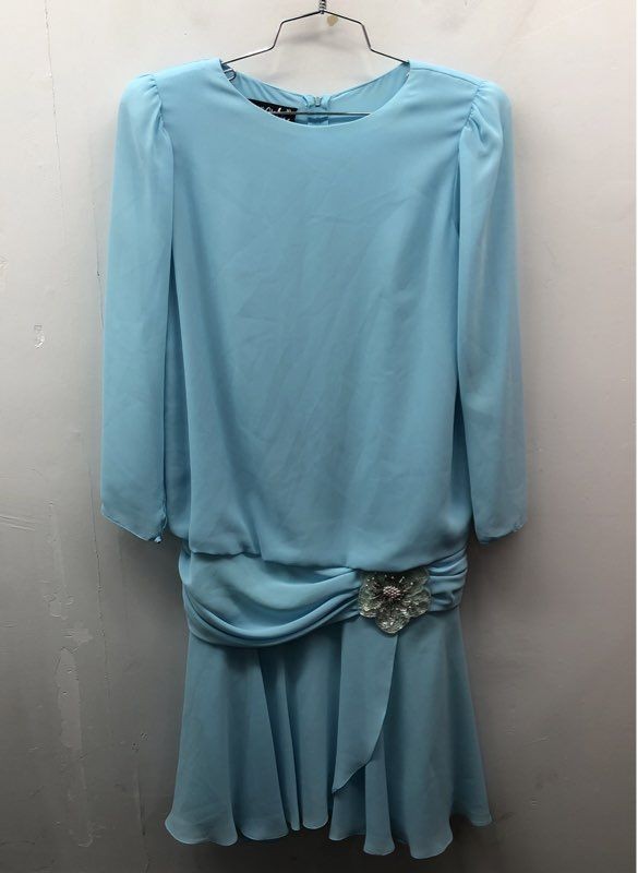 Vintage 90s Ursula of Switzerland Women&rsquo;s Light Blue Drop Waist Dress Sz 10P