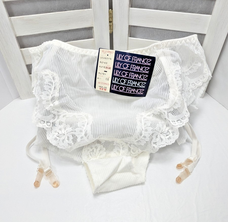 Vintage Lily of France White Size Large Panty Underwear Garter Belt Style 3418
