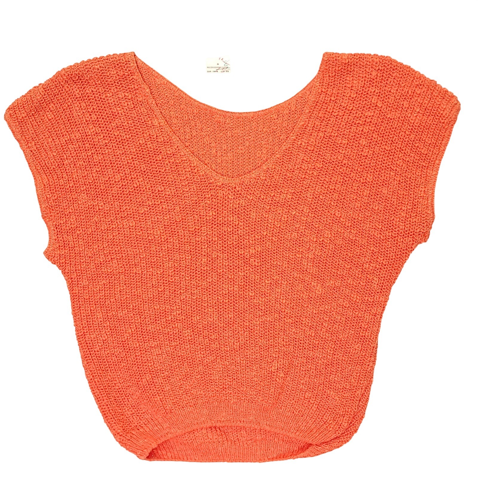 Vintage Orange 100% Cotton Knit V-Neck Shell Top Sleeveless Sweater Medium