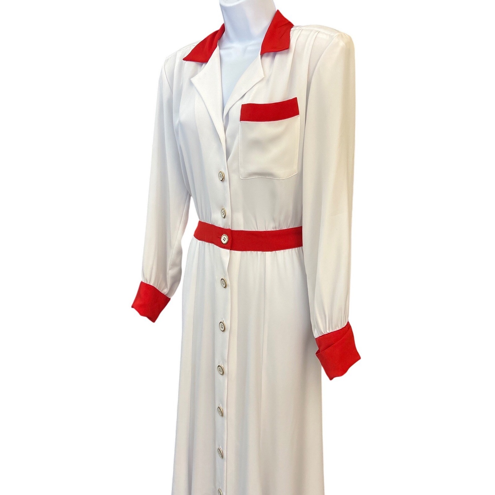 Vintage Billy Jack Apparel White Red Colorblock Button Maxi Shirt Dress 11/12