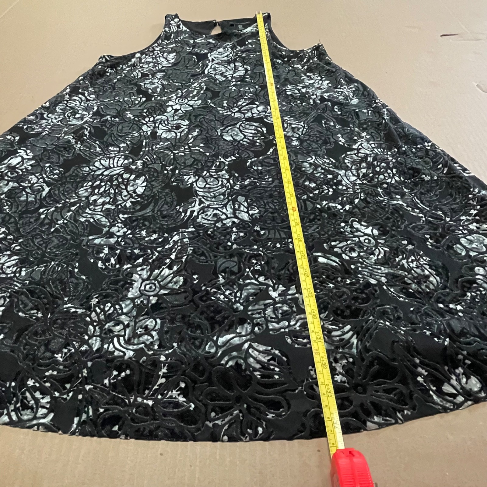 Vintage Adrienne Vittadini Sz Small S/L Burnout Velvet Shift/Trapeze Lined Dress