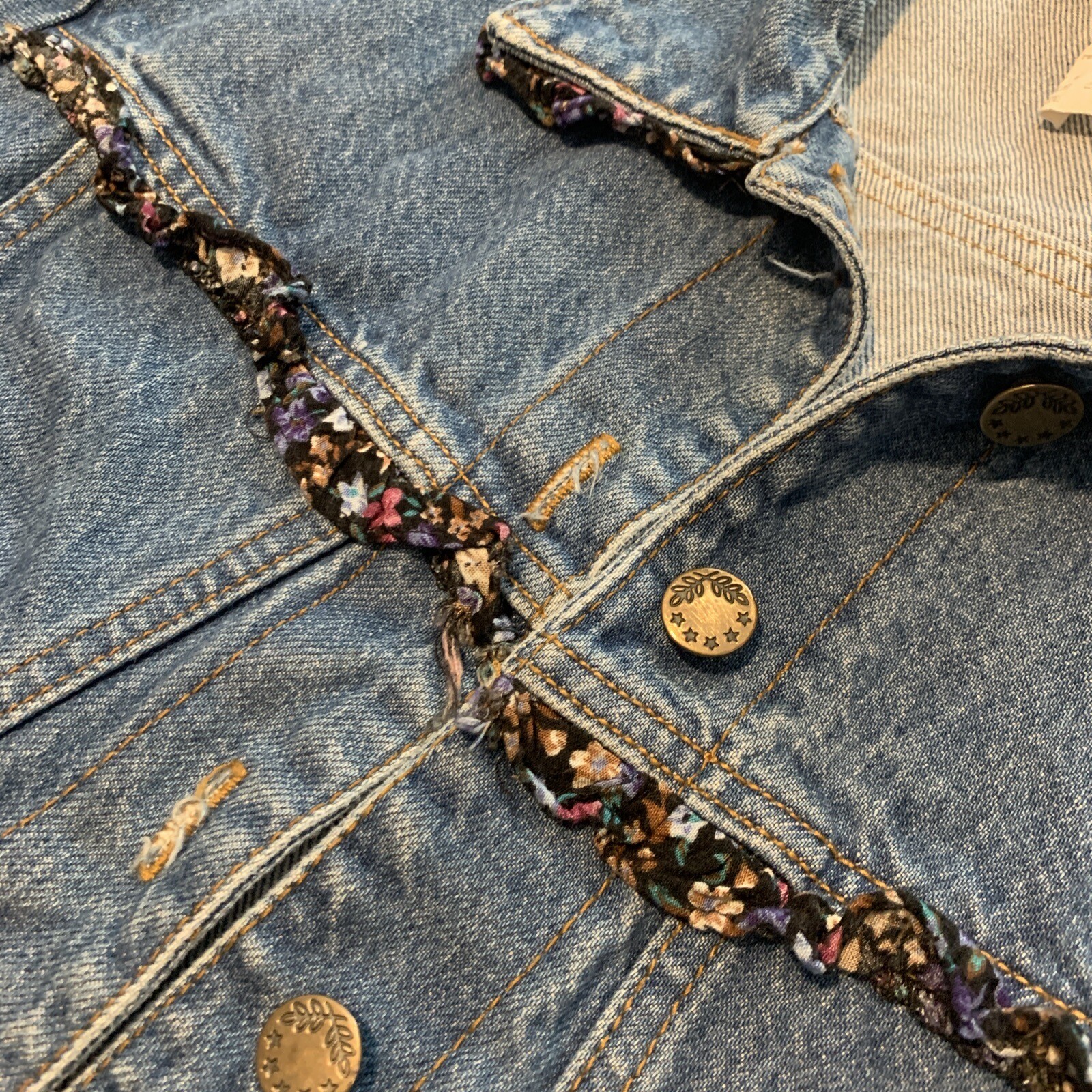 Vintage California Concepts Denim Jacket 80s 90s Romantic Ruffle Trim Crop Sz S
