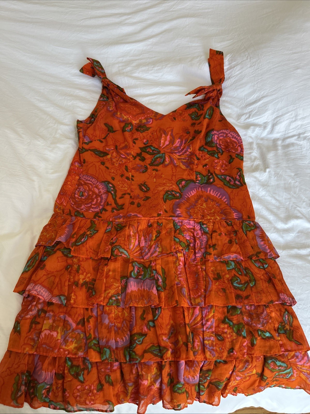 Vtg 60s Paradise Hawaii Orange Floral Tropical Hawaiian Dress L