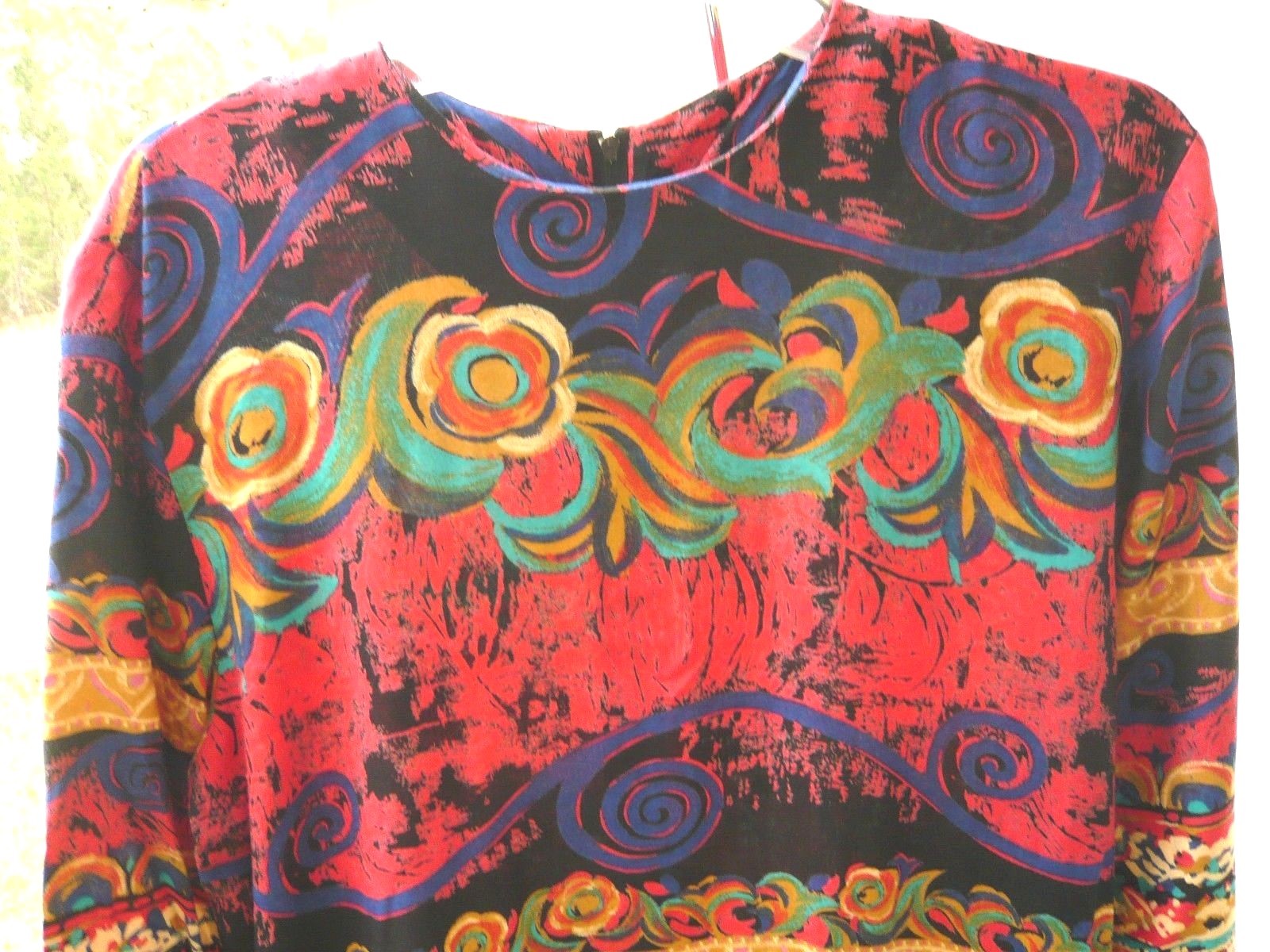 USA VTG 90S 80S WILD PSYCHEDELIC SIZE L MOD ART COLOR BOLD GEOMETRIC COMFY DRESS