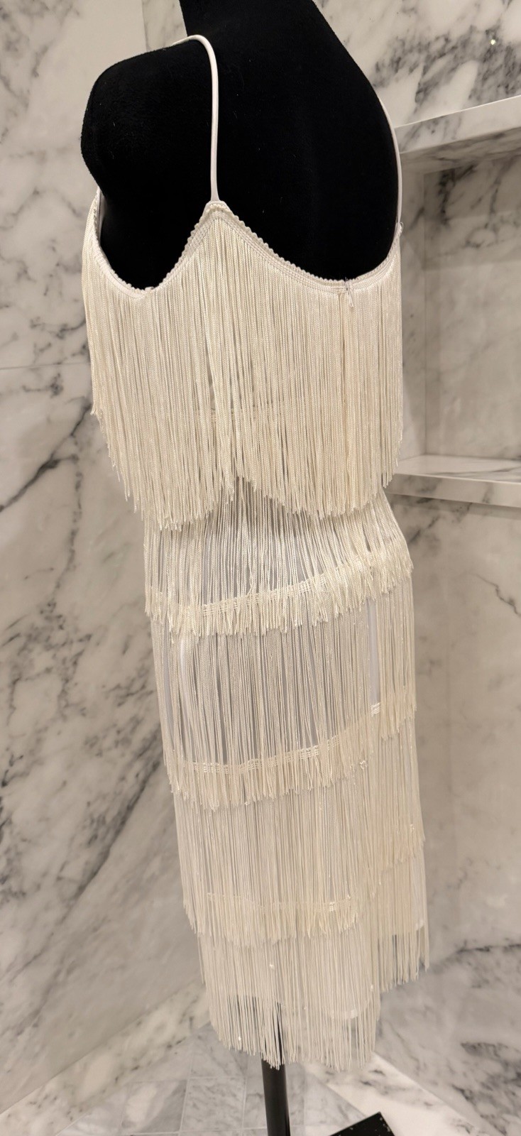 Vintage Fringe Flapper Dress Ivory Size Small/XS Party Cocktail Prom