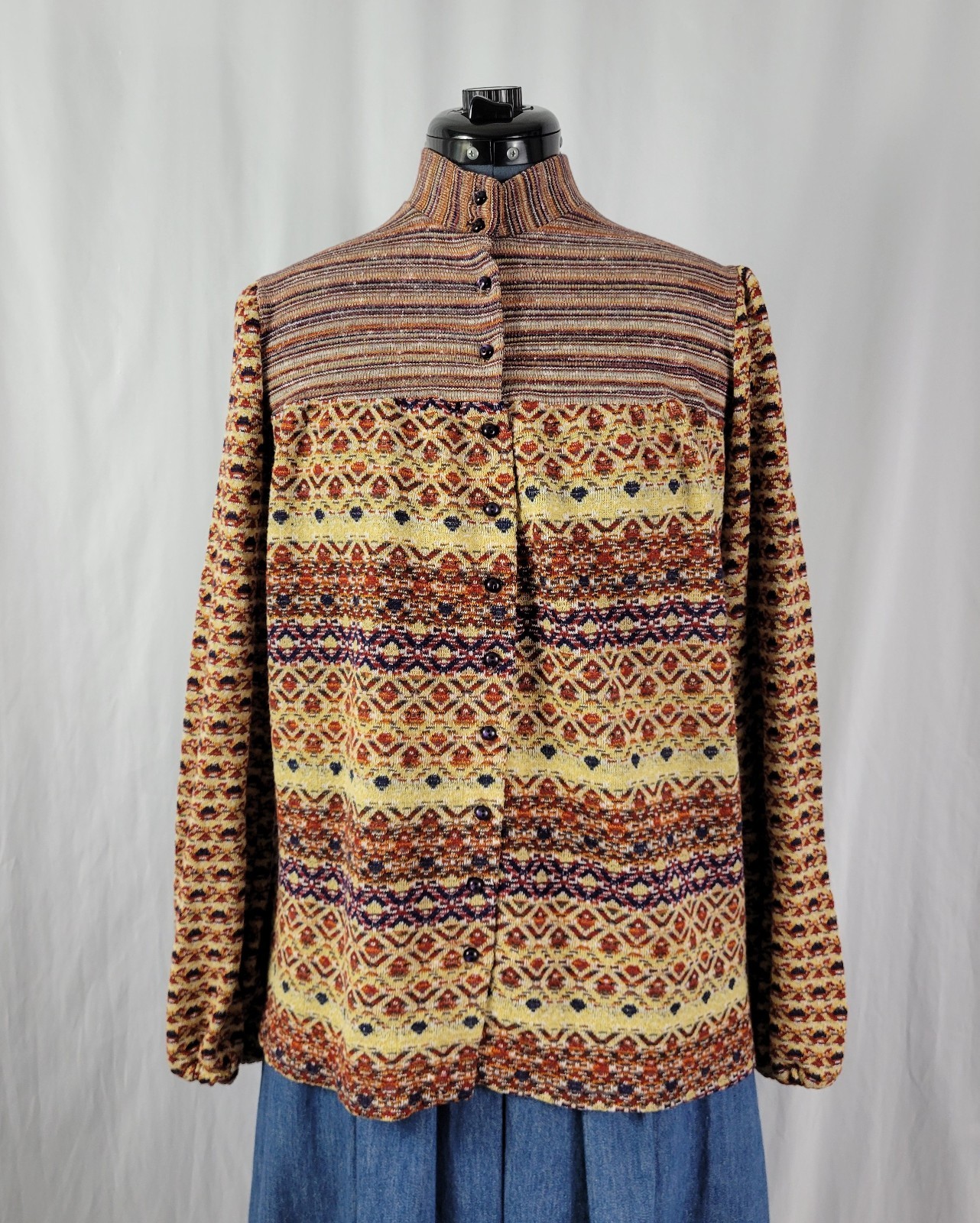 Vintage Pandora Button Down Top in Coordinating Brown/Tan/Purple Prints Size M?