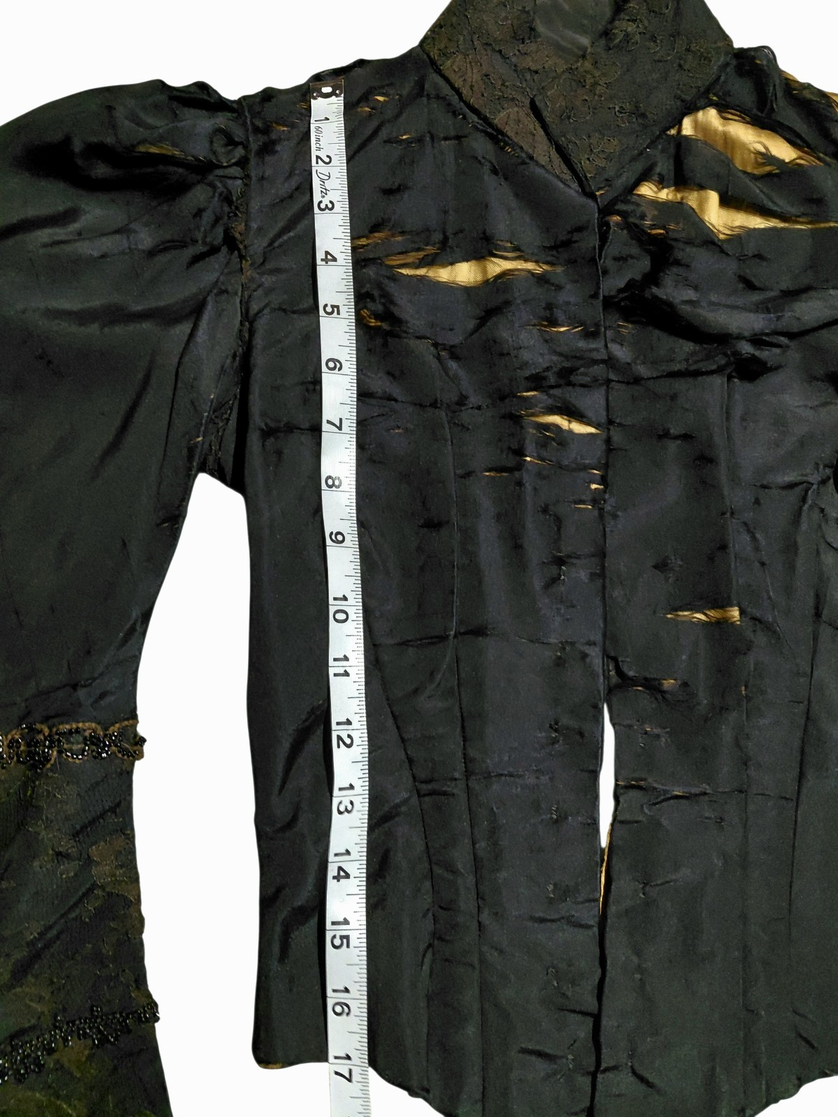Antique 1890s Victorian Mourning Bodice Silk Faille FrenchJet Beads Wounded Bird