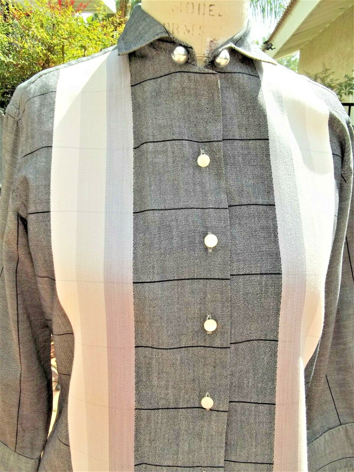 1950 Oleg Cassini Designer Blouse + Bonus Collar Metal Chrome Bar sz 38-40&Prime; VTG