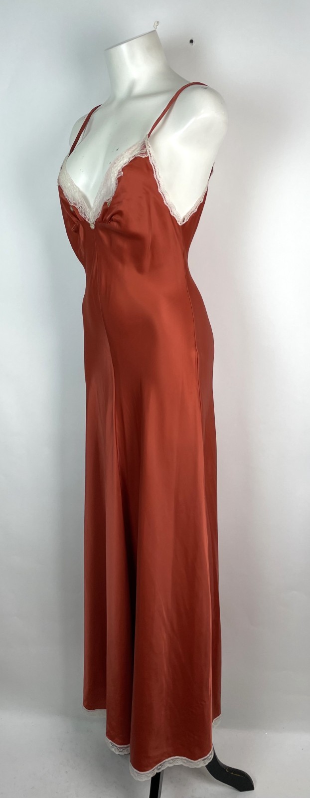 DEADSTOCK GILDA Vintage Bias Cut 1960 70s Satin Copper Rust Bias Cut SlipDress S