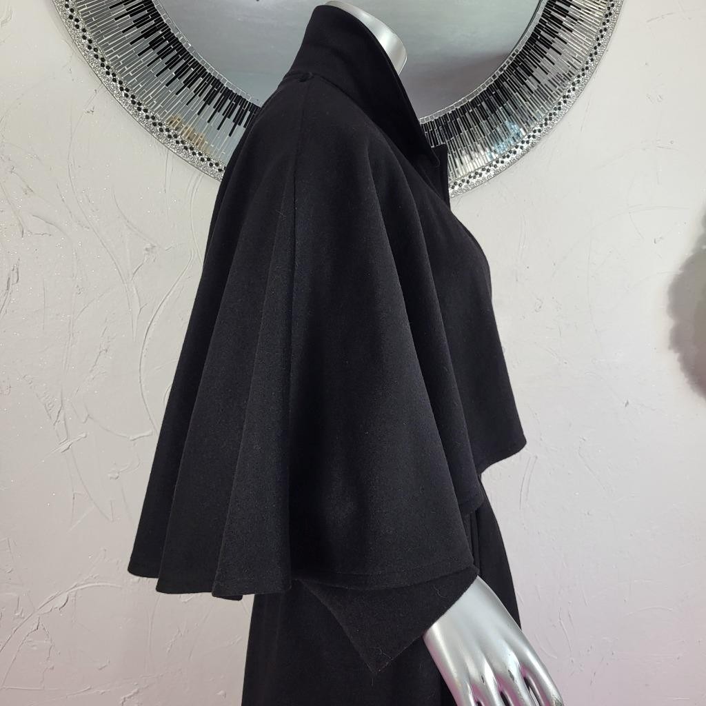CLAUTE COUTURE~38/S/M~VINTAGE BLACK WOOL VELVET FULL LENGTH CAPE COAT TRENCH