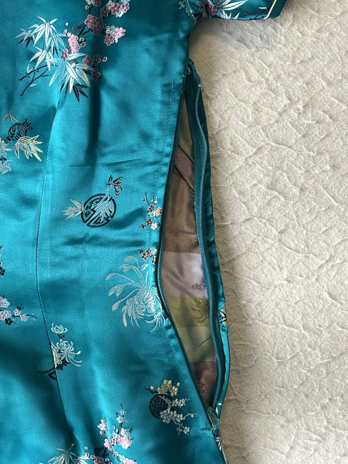 Solz Squirrel Qipao Cheongsam Green Rayon Vintage Dress Size 32