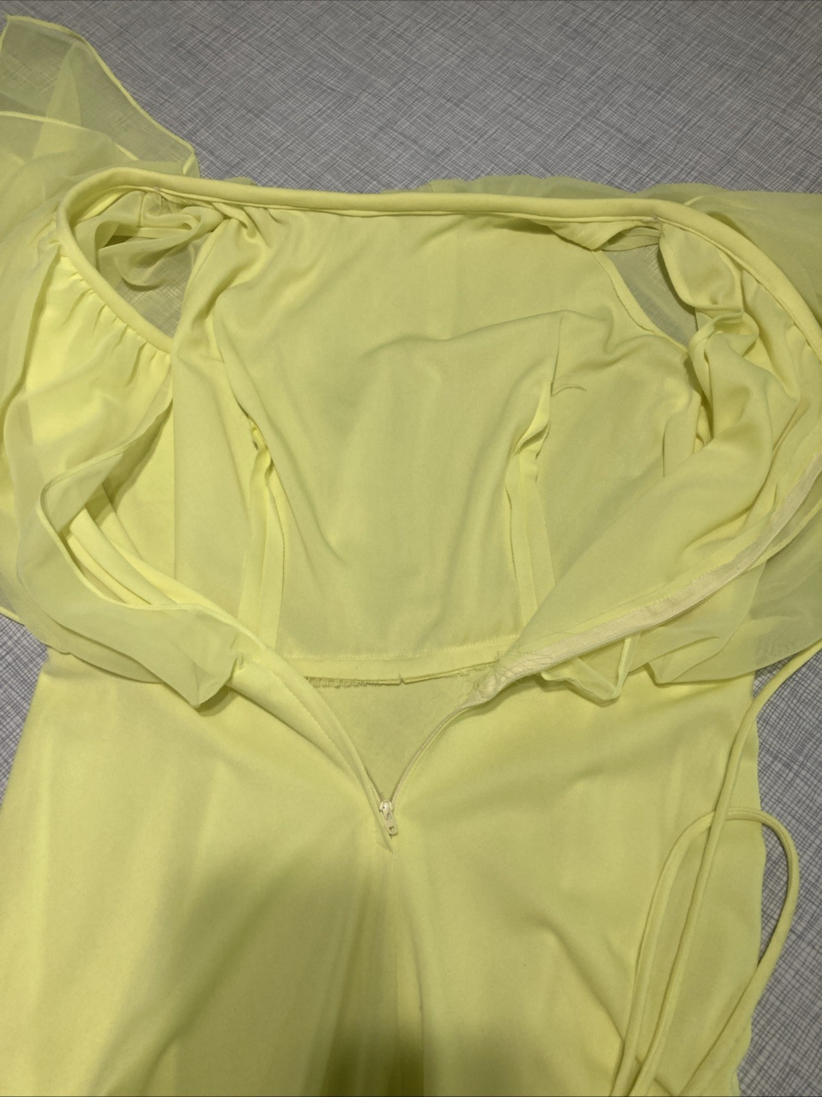 Vtg 70s Grecian Disco Maxi Dress Neon Yellow Chartreuse Chiffon Overlay Gown XS