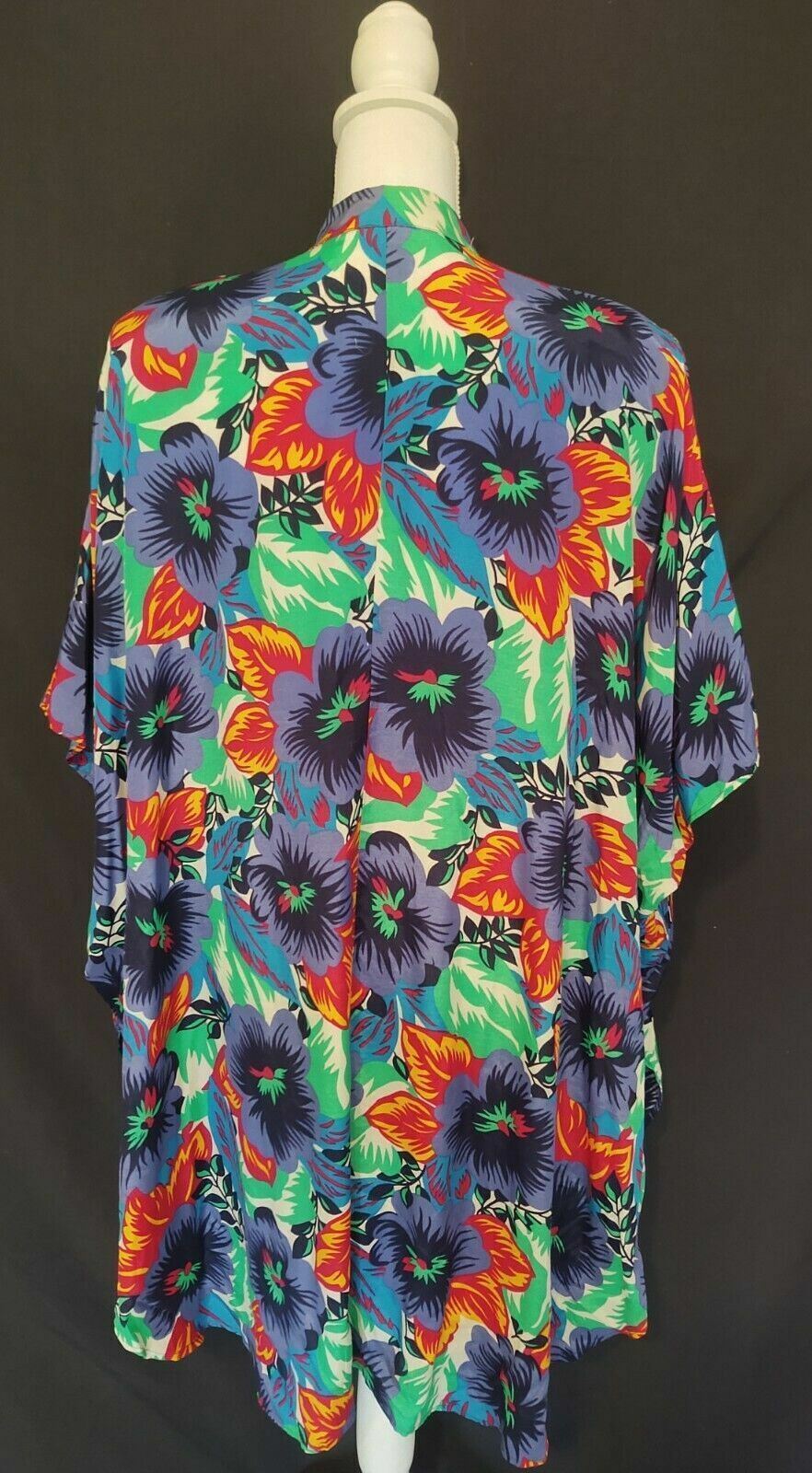 80&rsquo;s Vintage Cover Up Shirt April Rain Swim Beach Dress Rayon Tropical Floral 16