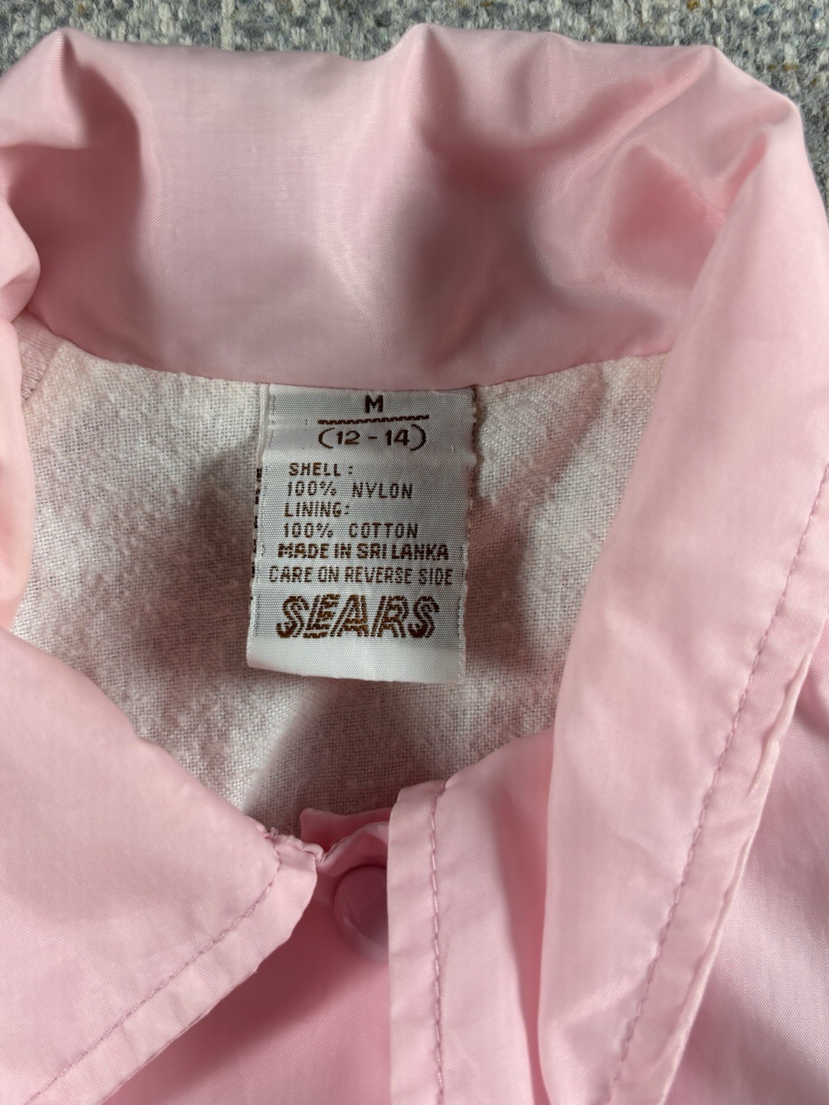 Vintage 70&rsquo;s Sears Pink Lightweight Zip Front Jacket with Drawstring Youth M