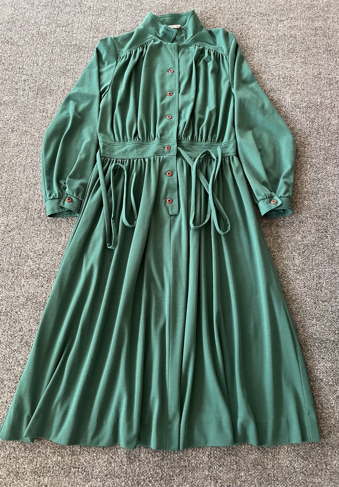 Melissa Lane Womens 14 VTG Dress Button Front Green Tie Waist MIDI