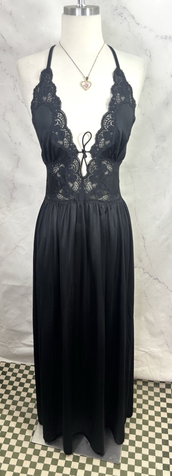Vtg 70s Lily Of France Full Sweep Slip Dress M Black Old Hollywood Whimsigoth