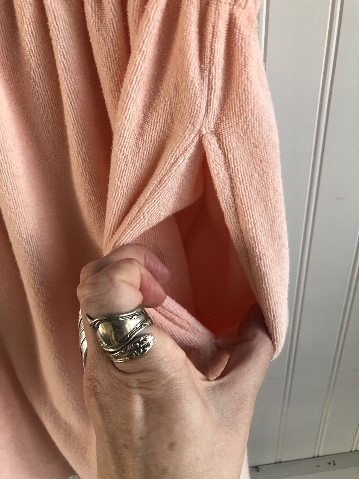 70’s Light Peach Terry Cloth Romper Strapless Jumper