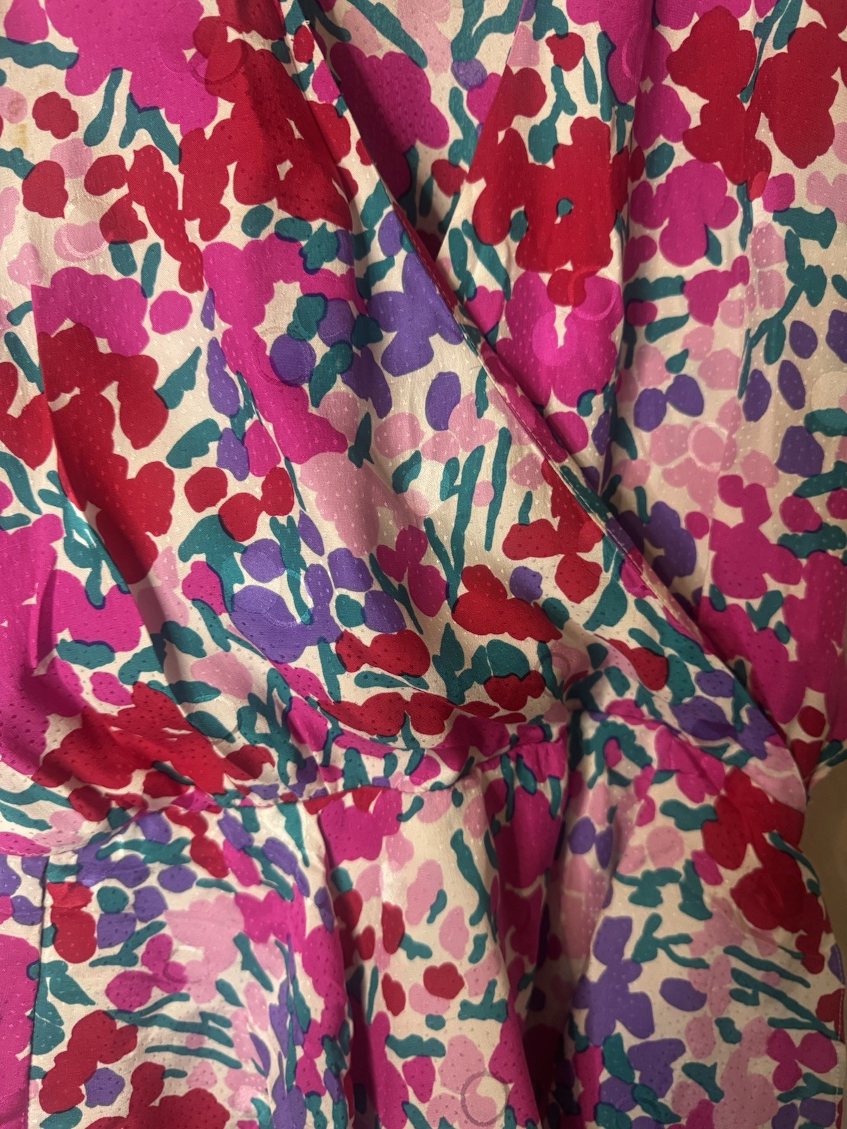 Vintage Jack Mulqueen Silk Dress Floral Wrap Peplum 80s 90s Cottagecore 10