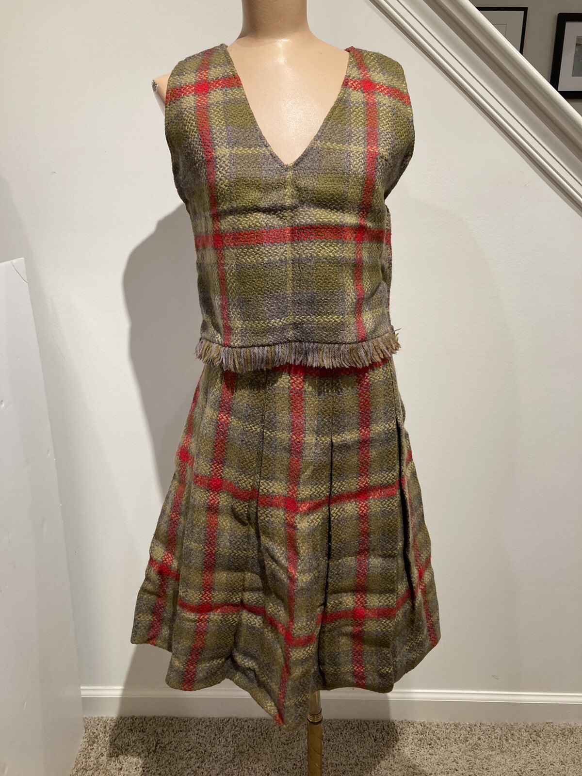 VTG 1960s JUNIORITE of NEW YORK PLAID SCHOOL GIRL VEST -PLEATED SKIRT SET