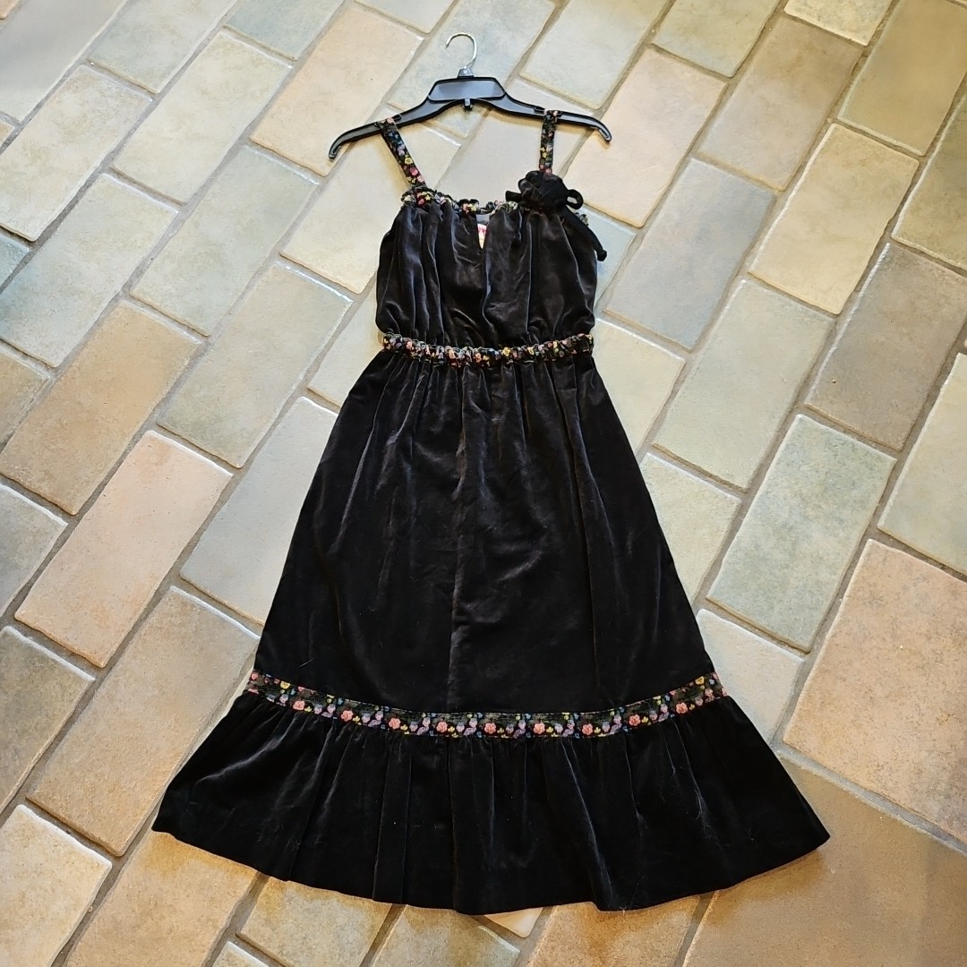 True Vintage 60s Sundress Heavy Black Velveteen Velvet Floral Max & Lulu Sz M