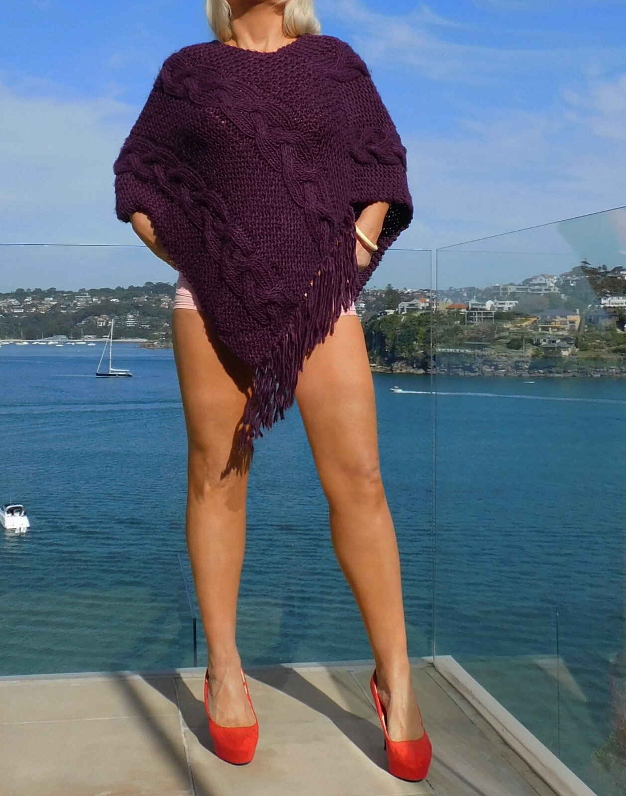 VINTAGE Boho 1970s Original Hippy Textured Crochet Knit Fringed Retro Poncho