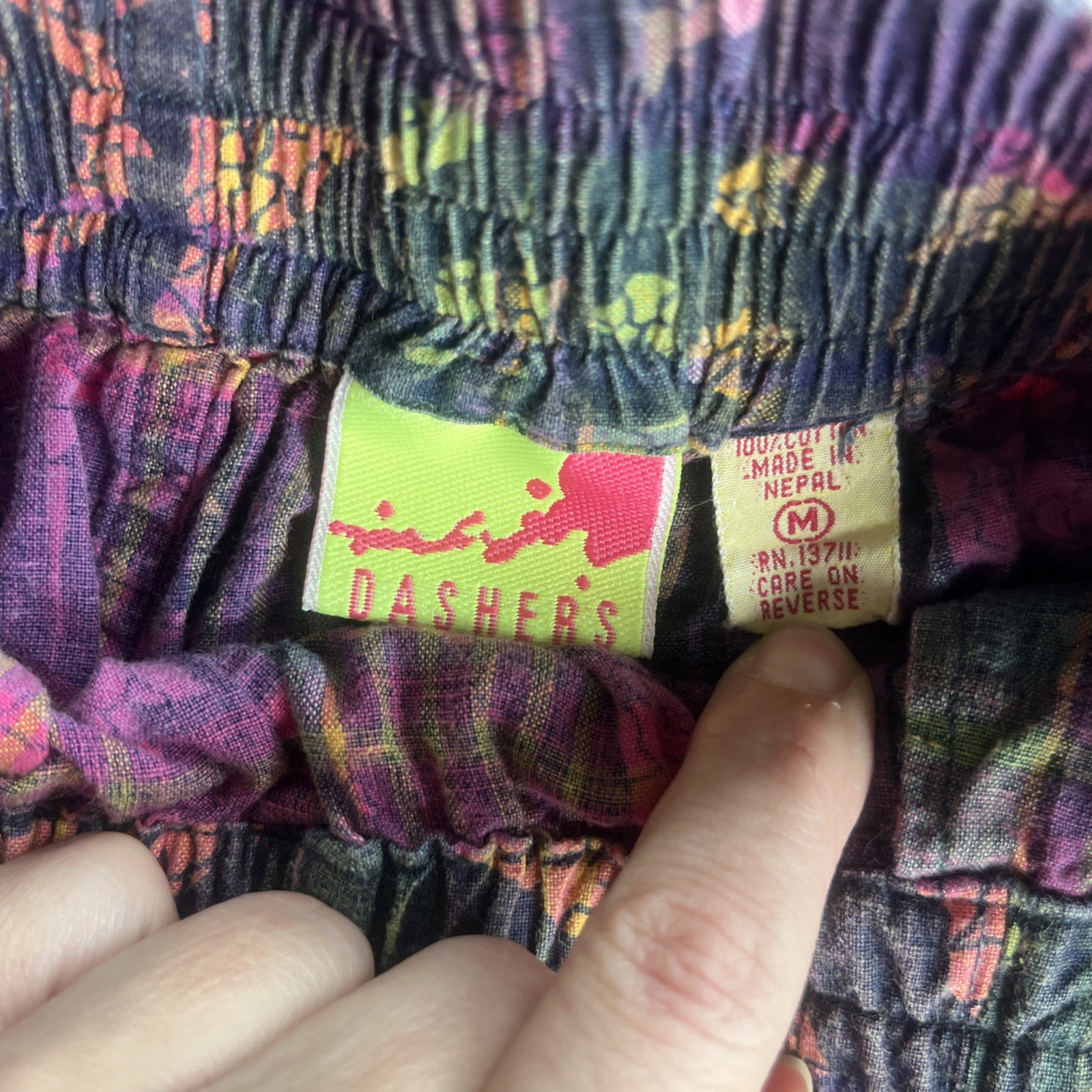 Vintage 80s Dashers Cotton Shorts Geometric Print Elastic Waist Medium Retro