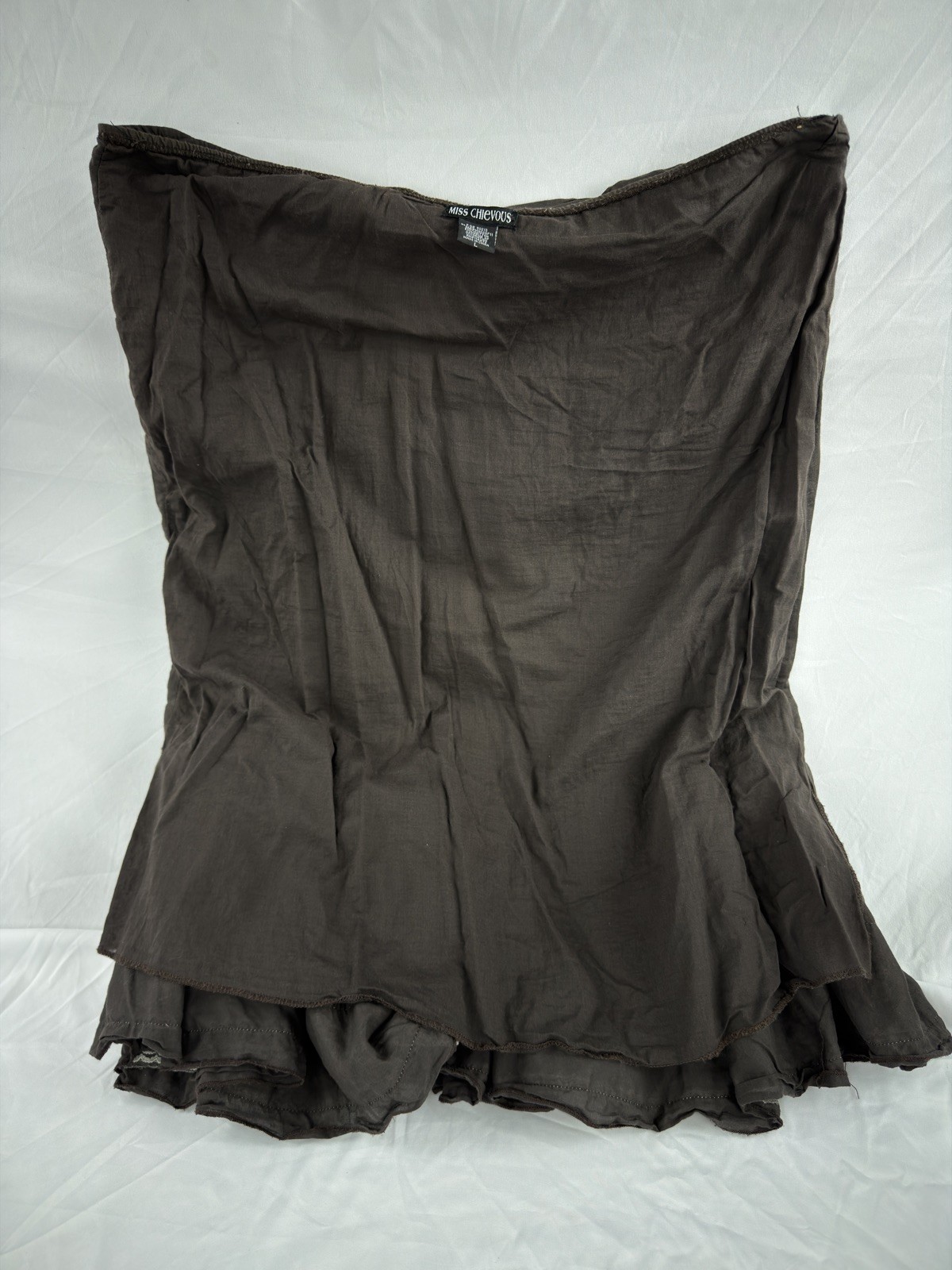 Vintage Miss Chievous brown Boho Hippy Multitiered Ruffles Cotton Skirt Sz L