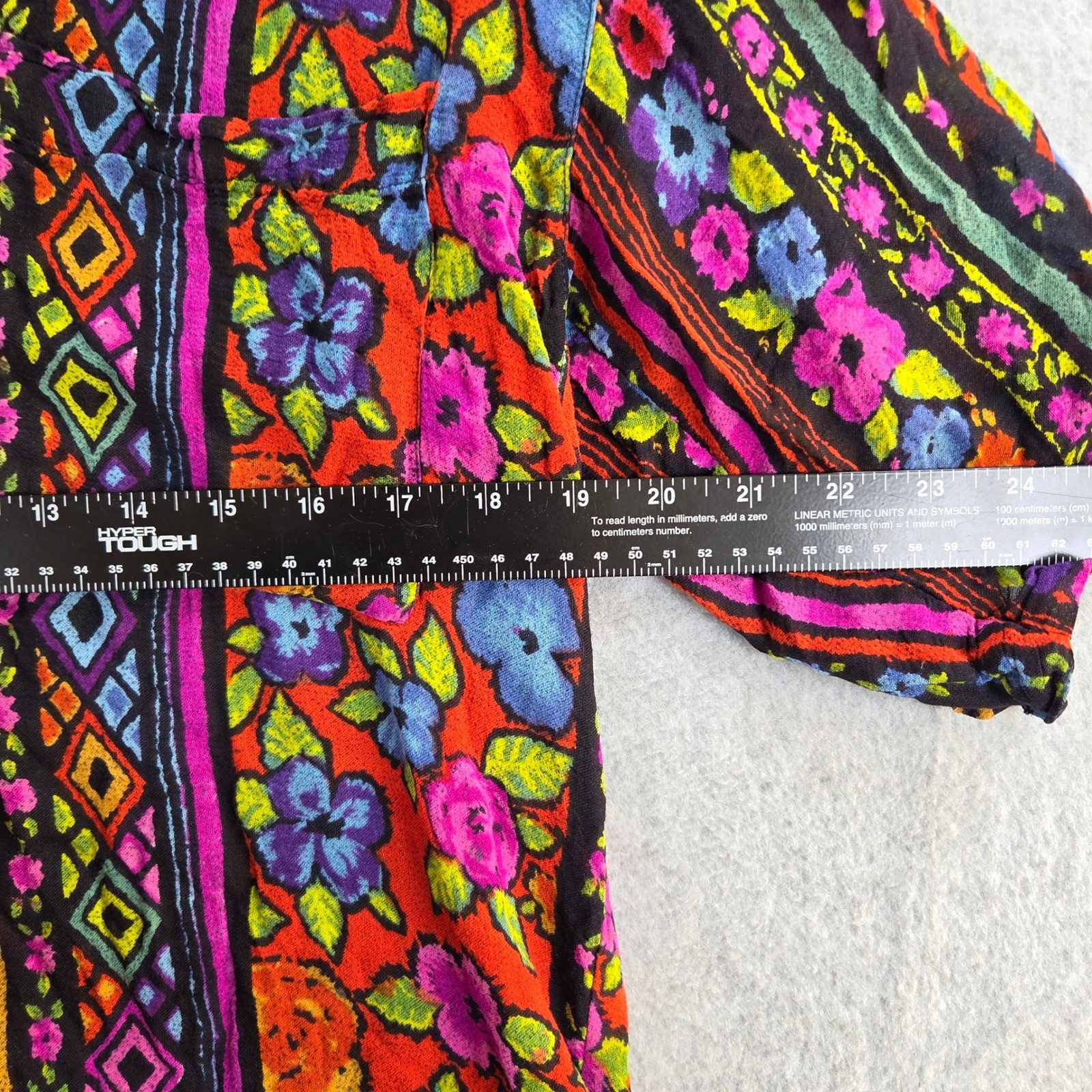 Vintage Rayon Button Down Shirt Womens Medium Multicolor Floral Geometric Nepal