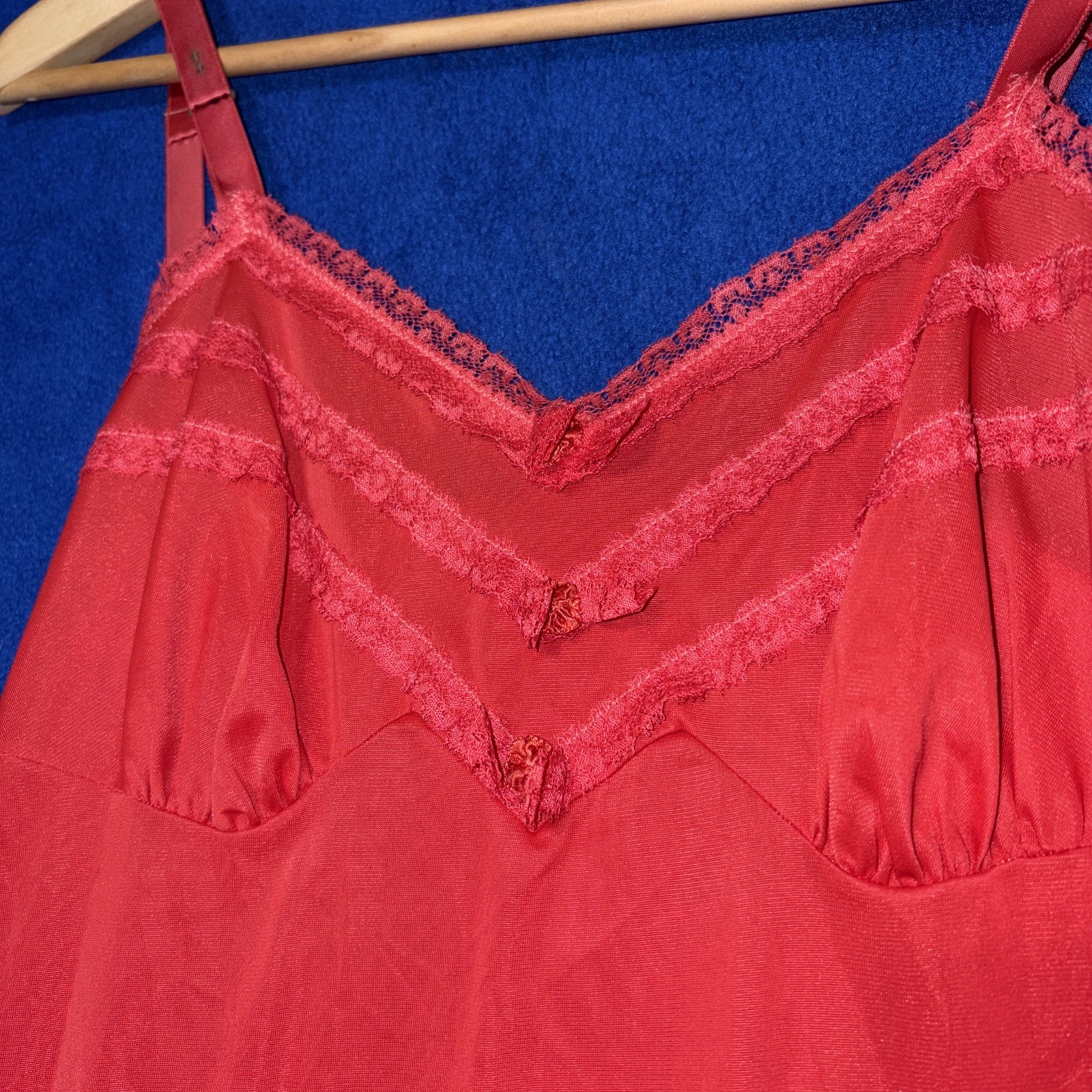 Strutwear Vintage 1950’s Red Nylon Slip Dress Lace Small 34