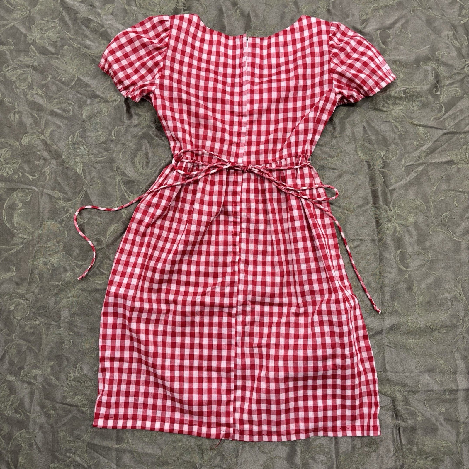 Vtg 60s Mr Mort Stan Herman Precut Originals Gingham Smocked Mini Dress Red XS S