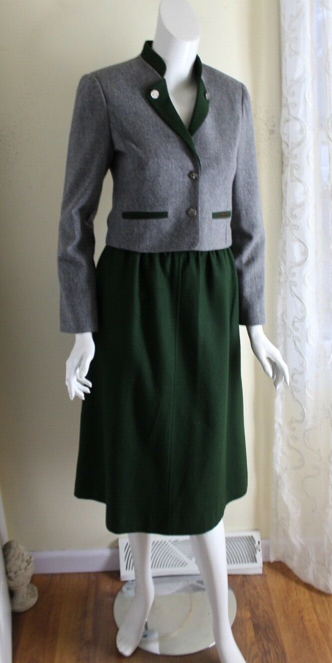 Lanz Originals XS 0 2 34 Trachten Wool Austrian Skirt Suit Jacket Tracht