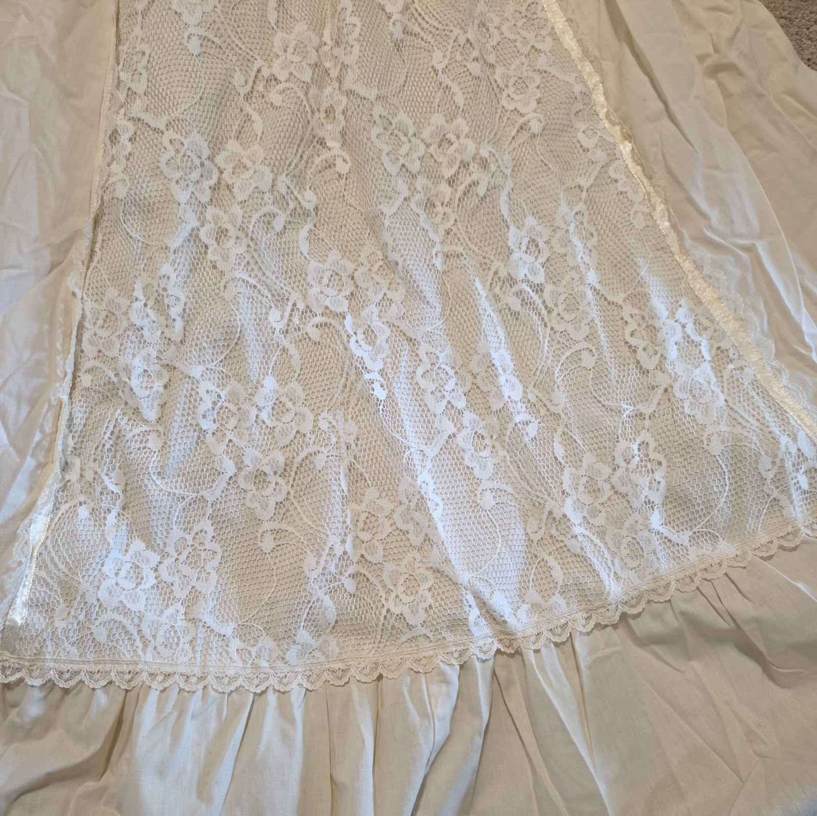 Vintage 70s dress Cream Lace Prairie Maxi Dress Cottagecore Boho size SMALL