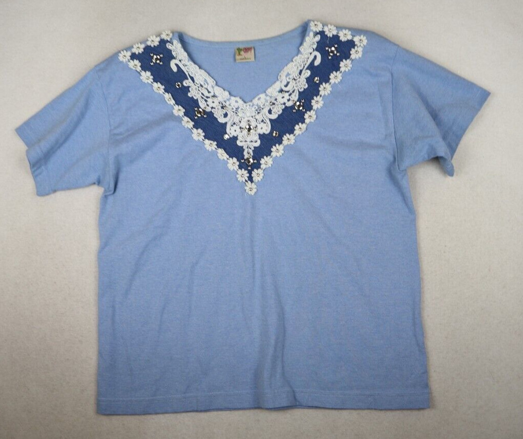 Vintage Cactus California Women&rsquo;s Top Blue Embellished Western Style T-Shirt L