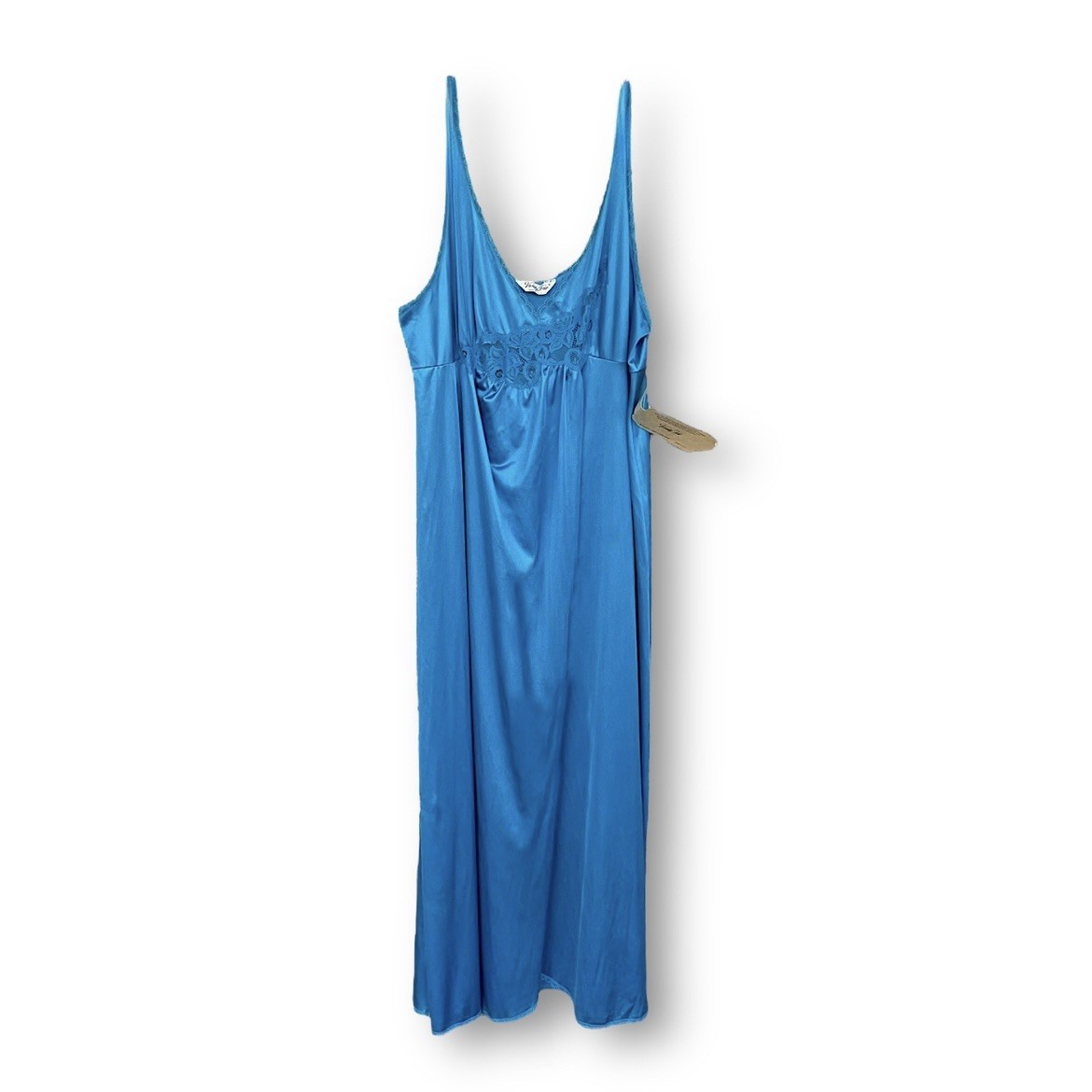 VANITY FAIR Vintage Dark Teal Blue Long Tank Nightgown WOMANS LARGE